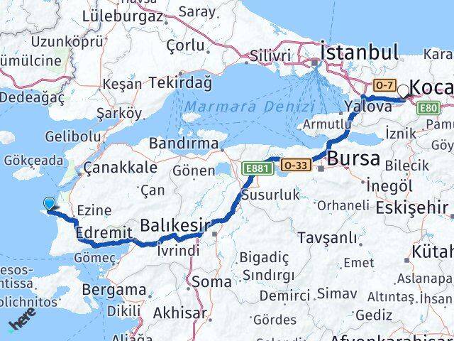 Çanakkale Bozcaada Kocaeli Arası Kaç Km - Yol Haritası