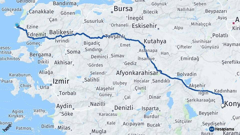 Çanakkale Bozcaada Konya Arası Kaç Km - Yol Haritası