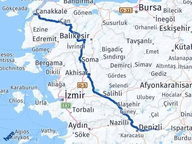 Çanakkale Bozkurt Denizli Arası Kaç Km - Yol Haritası
