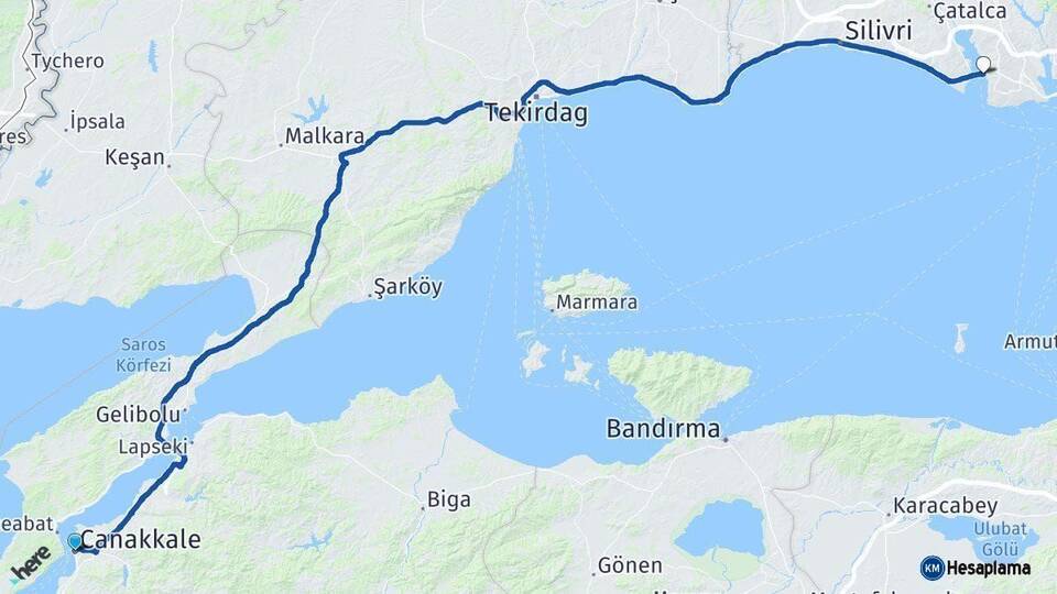 Çanakkale Büyükçekmece İstanbul Arası Kaç Km - Yol Haritası