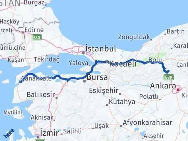 Çanakkale Çamlıdere Ankara Arası Kaç Km - Yol Haritası