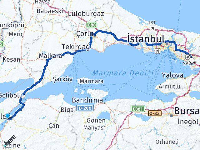 Çanakkale Çayırova Kocaeli Arası Kaç Km - Yol Haritası