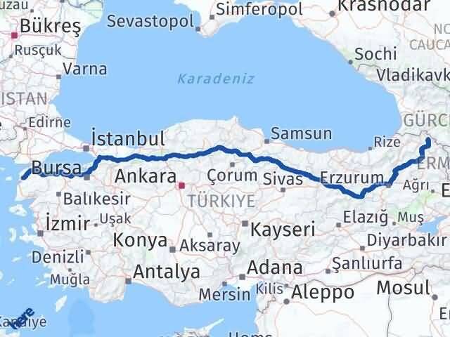 Çanakkale Damal Ardahan Arası Kaç Km - Yol Haritası