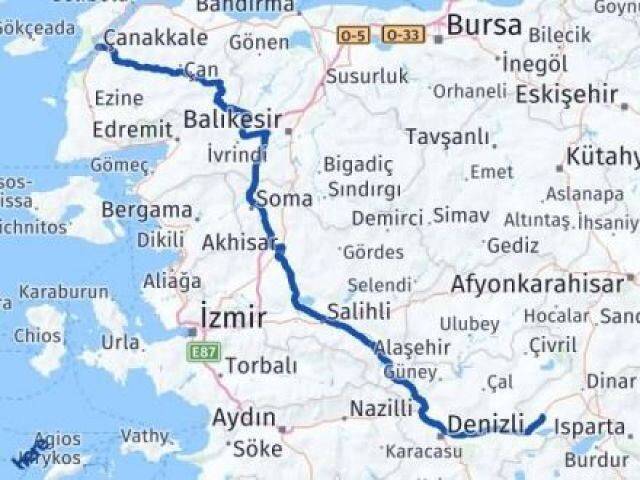 Çanakkale Dazkırı Afyonkarahisar Arası Kaç Km - Yol Haritası