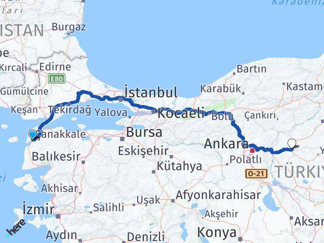 Çanakkale Delice Kırıkkale Arası Kaç Km - Yol Haritası