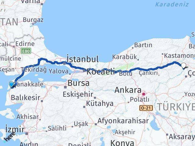 Çanakkale Dodurga Çorum Arası Kaç Saat? Yol Haritası, Yakıt, Rota ve Mesafe Hesaplama Çanakkale Dodurga Çorum Arası Kaç Km? Kaç Saat? Yol Haritası