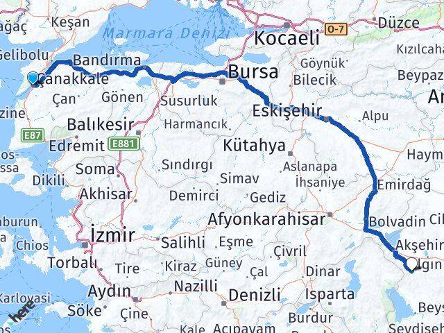 Çanakkale Doğanhisar Konya Arası Kaç Km - Yol Haritası