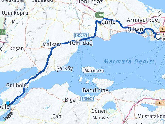 Çanakkale Eceabat Avcılar İstanbul Arası Kaç Km - Yol Haritası