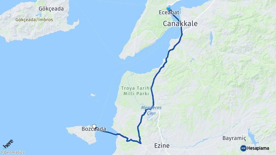 Çanakkale Eceabat Bozcaada Arası Kaç Km - Yol Haritası