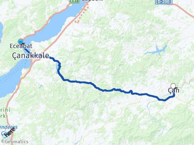 Çanakkale Eceabat Çan Arası Kaç Km - Yol Haritası