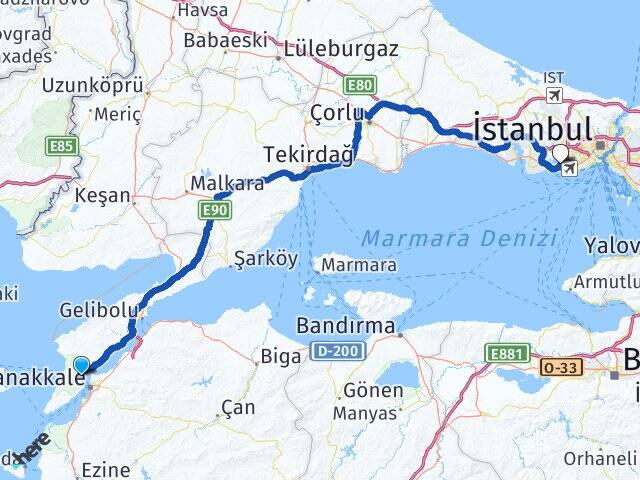 Çanakkale Eceabat Küçükçekmece İstanbul Arası Kaç Km - Yol Haritası