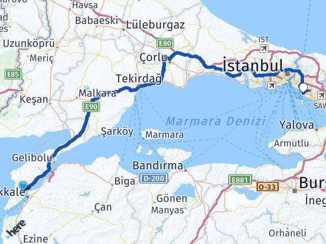 Çanakkale Eceabat Maltepe İstanbul Arası Kaç Km - Yol Haritası
