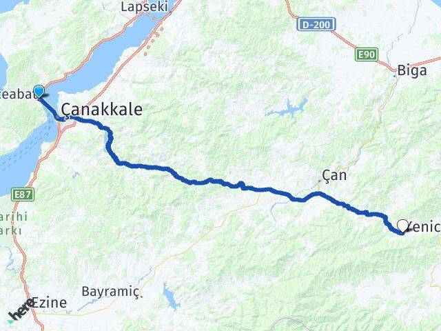 Çanakkale Eceabat Yenice Arası Kaç Km - Yol Haritası