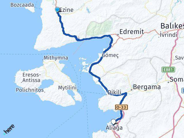 Çanakkale Ezine Aliağa İzmir Arası Kaç Km - Yol Haritası