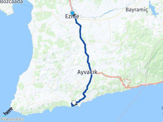 Çanakkale Ezine Behram Ayvacık Arası Kaç Km - Yol Haritası
