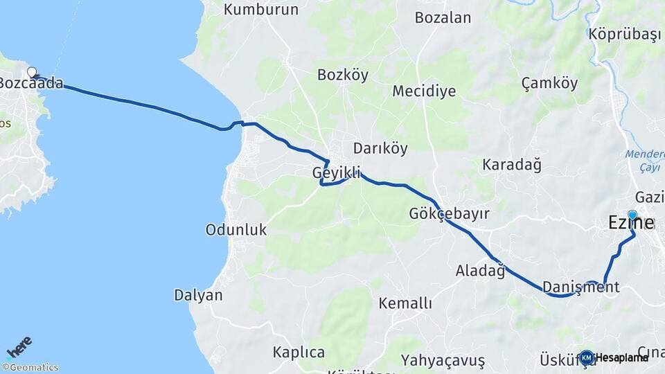 Çanakkale Ezine Bozcaada Arası Kaç Km - Yol Haritası