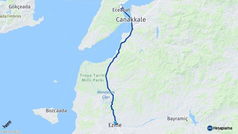 Çanakkale Ezine Eceabat Arası Kaç Km - Yol Haritası