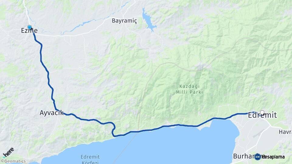 Çanakkale Ezine Edremit Balıkesir Arası Kaç Km - Yol Haritası