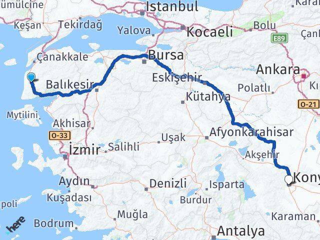 Çanakkale Ezine Karatay Konya Arası Kaç Km - Yol Haritası