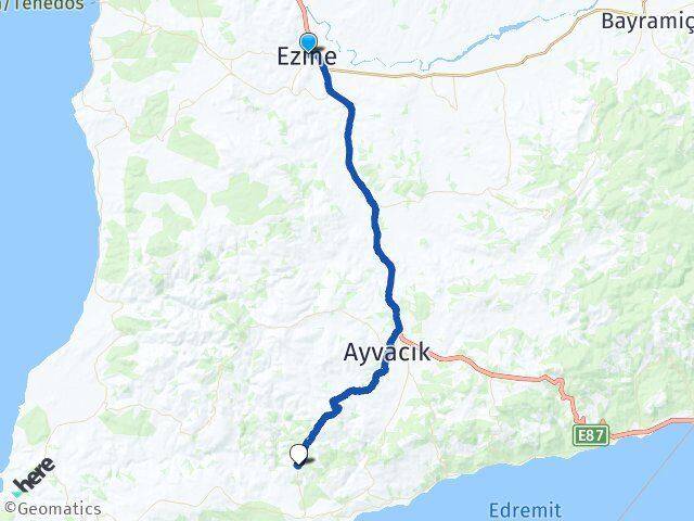 Çanakkale Ezine Paşaköy Ayvacık Arası Kaç Km - Yol Haritası