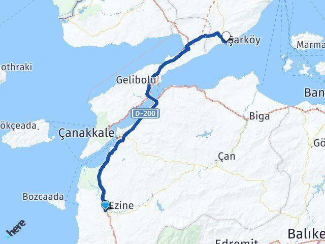 Çanakkale Ezine Şarköy Tekirdağ Arası Kaç Km - Yol Haritası