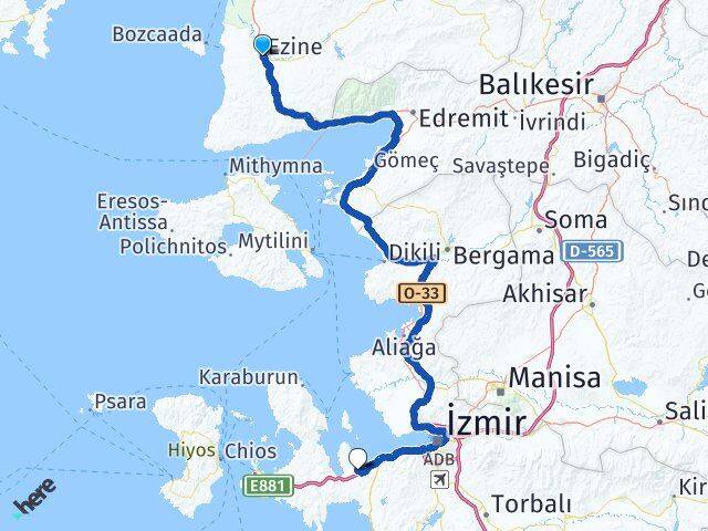 Çanakkale Ezine Urla İzmir Arası Kaç Km - Yol Haritası