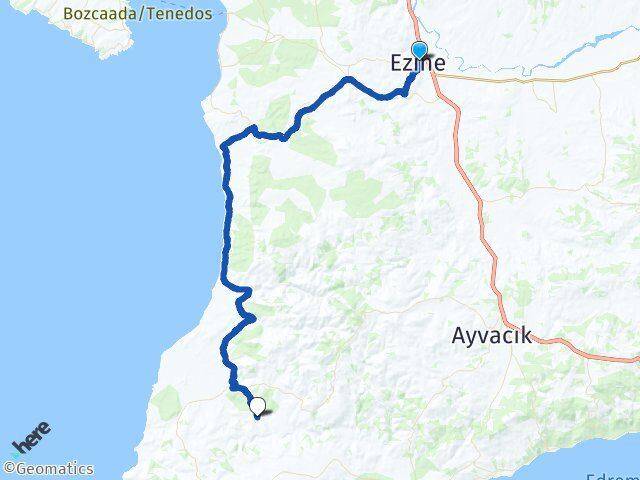 Çanakkale Ezine Yukarıköy Ayvacık Arası Kaç Km - Yol Haritası