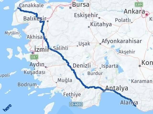 Çanakkale Gazipaşa Antalya Arası Kaç Km - Yol Haritası