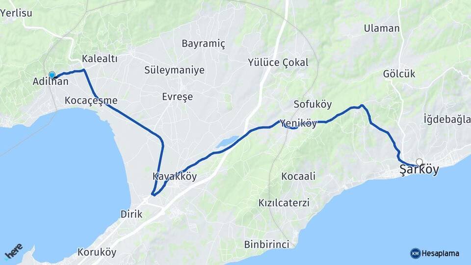 Çanakkale Gelibolu Adilhan Şarköy Tekirdağ Arası Kaç Km - Yol Haritası