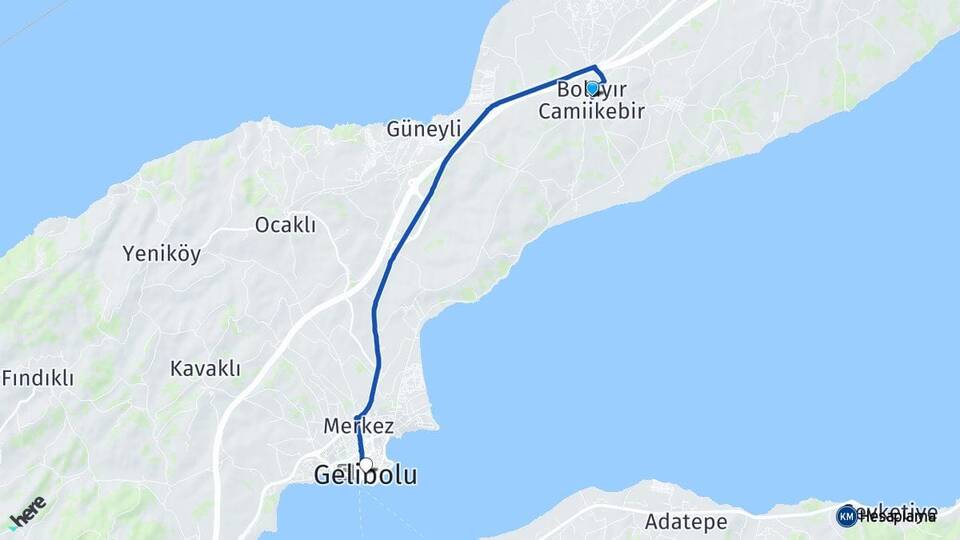 Çanakkale Gelibolu Bolayır Gelibolu Arası Kaç Km - Yol Haritası