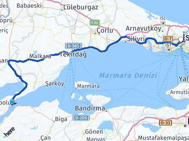 canakkale gelibolu istanbul arasi kac km kac saat