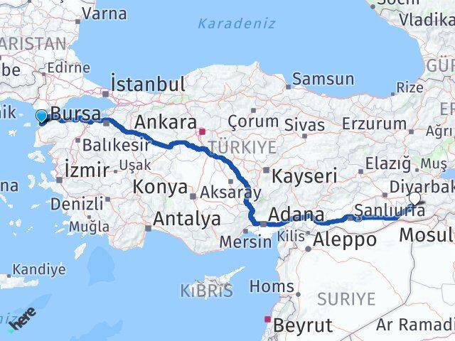 Çanakkale Gercüş Batman Arası Kaç Km - Yol Haritası