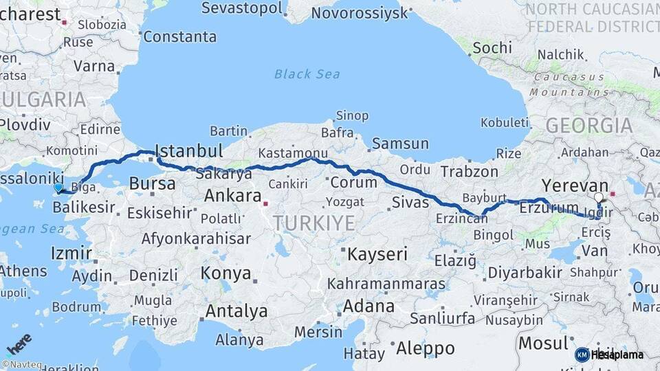 Çanakkale Gökçeada Iğdır Arası Kaç Km - Yol Haritası