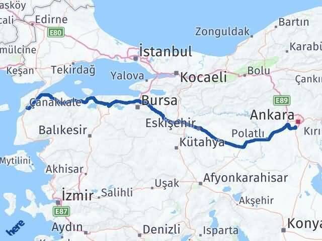 Çanakkale Gölbaşı Ankara Arası Kaç Km - Yol Haritası