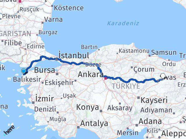 Çanakkale Hafik Sivas Arası Kaç Km - Yol Haritası