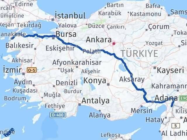 Çanakkale Hassa Hatay Arası Kaç Km - Yol Haritası