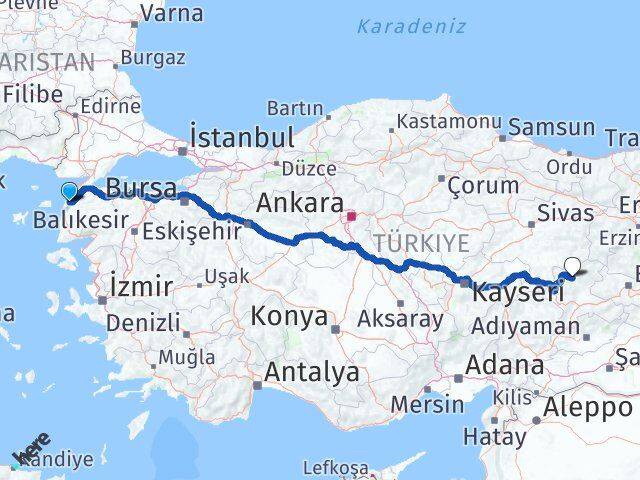 Çanakkale Hekimhan Malatya Arası Kaç Km - Yol Haritası