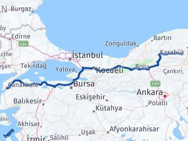 Çanakkale İhsangazi Kastamonu Arası Kaç Km - Yol Haritası