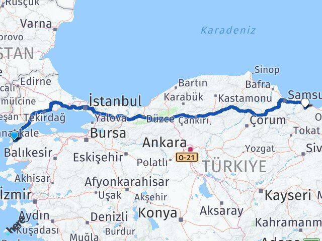 Çanakkale İkizce Ordu Arası Kaç Km - Yol Haritası
