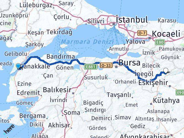 Çanakkale İnhisar Bilecik Arası Kaç Km - Yol Haritası