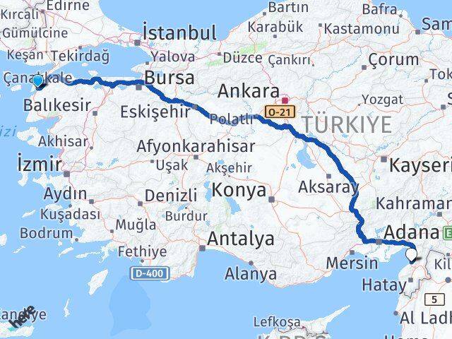 Çanakkale İskenderun Hatay Arası Kaç Km - Yol Haritası