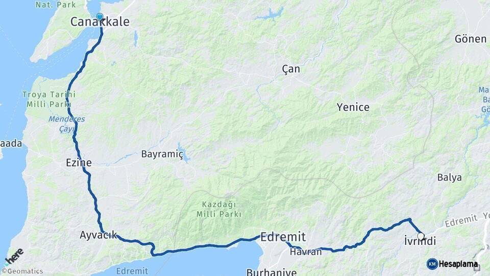 Çanakkale İvrindi Balıkesir Arası Kaç Km - Yol Haritası