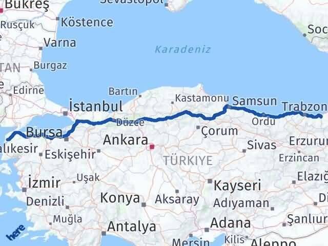 Çanakkale Kalkandere Rize Arası Kaç Km - Yol Haritası