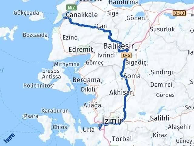Çanakkale Karabağlar İzmir Arası Kaç Km - Yol Haritası