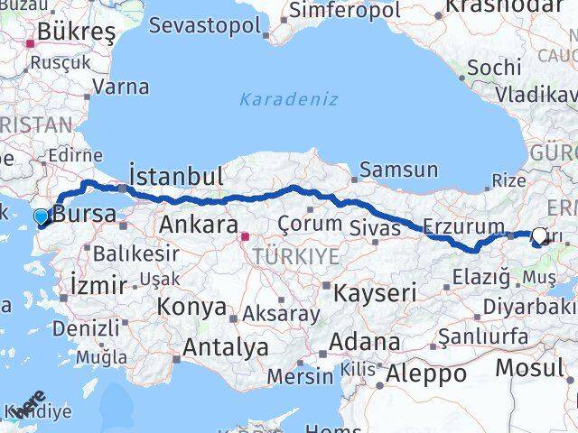 Çanakkale Karayazı Erzurum Arası Kaç Km - Yol Haritası