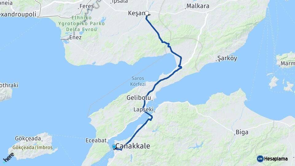 Çanakkale Keşan Edirne Arası Kaç Km - Yol Haritası