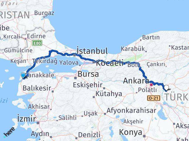 Çanakkale Keskin Kırıkkale Arası Kaç Km - Yol Haritası