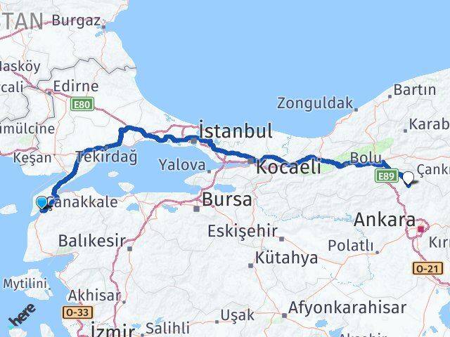 Çanakkale Kızılcahamam Ankara Arası Kaç Km - Yol Haritası
