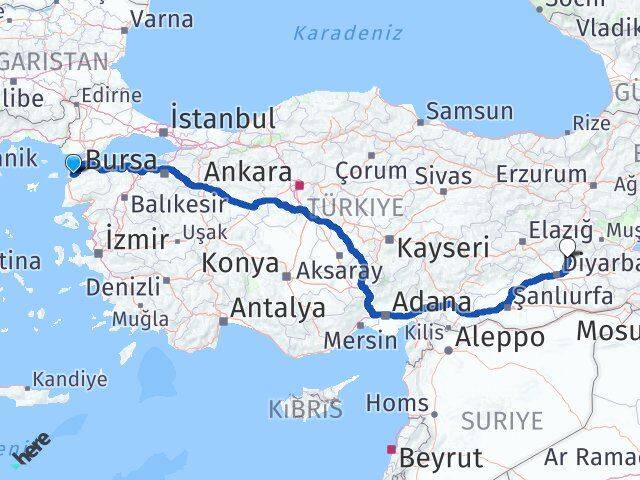 Çanakkale Kocaköy Diyarbakır Arası Kaç Km - Yol Haritası
