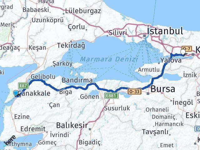 Çanakkale Körfez Kocaeli Arası Kaç Km - Yol Haritası